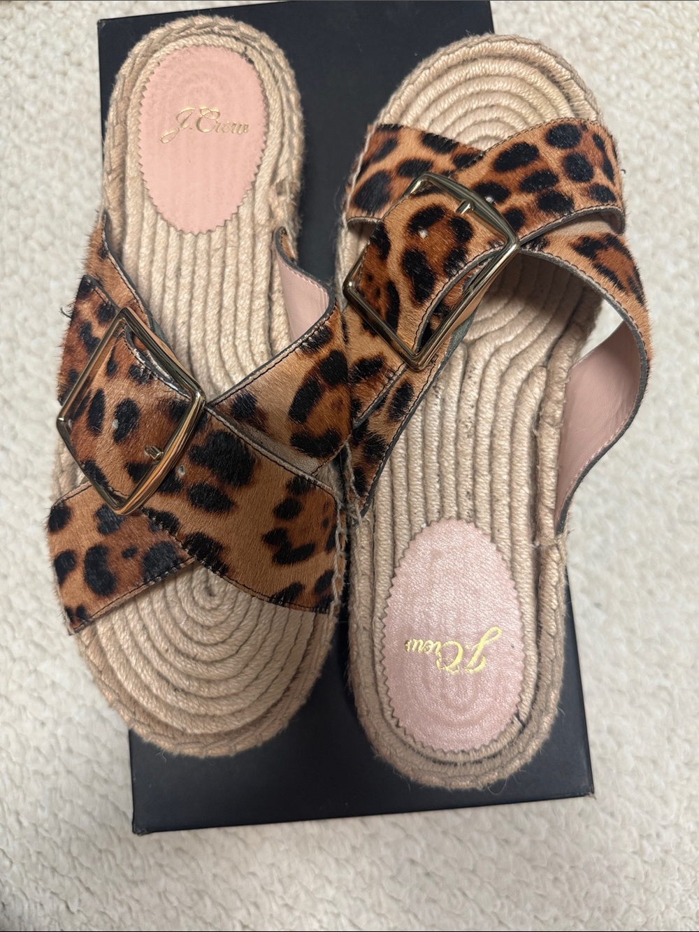 J. Crew Leopard Print Buckle Espadrille Slide Sandals - Brown/Tan